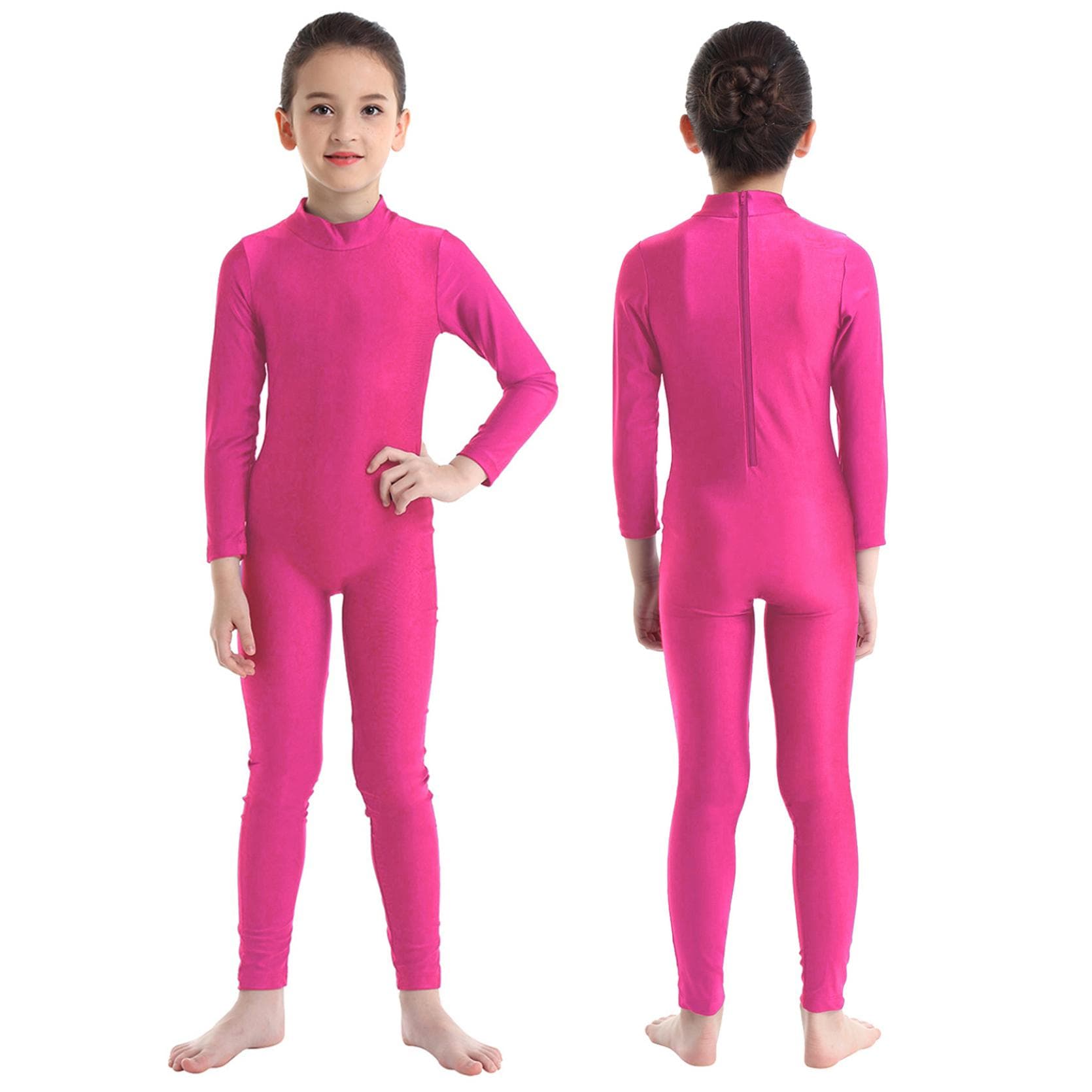 Children Girls Long Sleeve Dance Gymnastic Leotard Unitard Full Length Bodysuit Costume Dance Wear 9-10 Years Rose