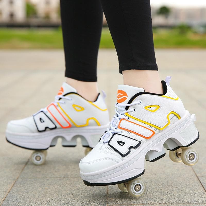 Children Teenagers Boys and Girls Shapeshifting Shoes Four Wheels Dual-purpose Roller Skates Double Row Runaway Shoes Roller Skates 36