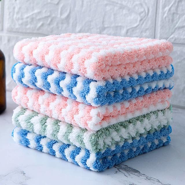Kitchen Cleaning Rag Coral Fleece Dish Washing Cloth Super Absorbent Scouring Pad Dry And Wet Kitchen Cleaning Towels 5 pcs