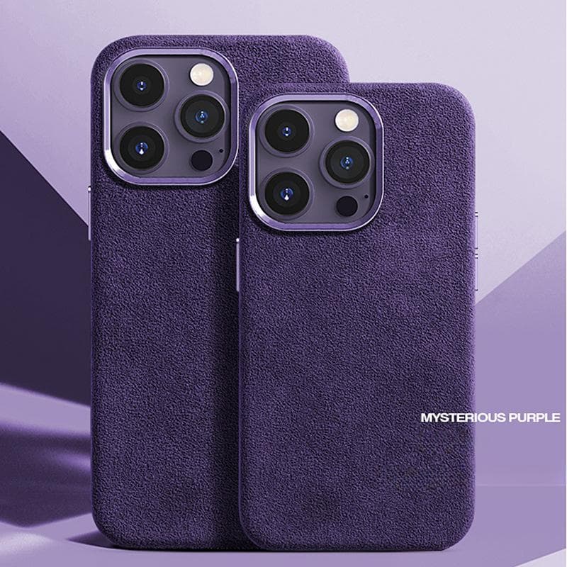 Luxury Suede Leather Case for IPhone 15 Pro Max 14 13 Pro 12 Magnetic Magsafe Charging Shockproof Protection Cover For Iphone 12 purple