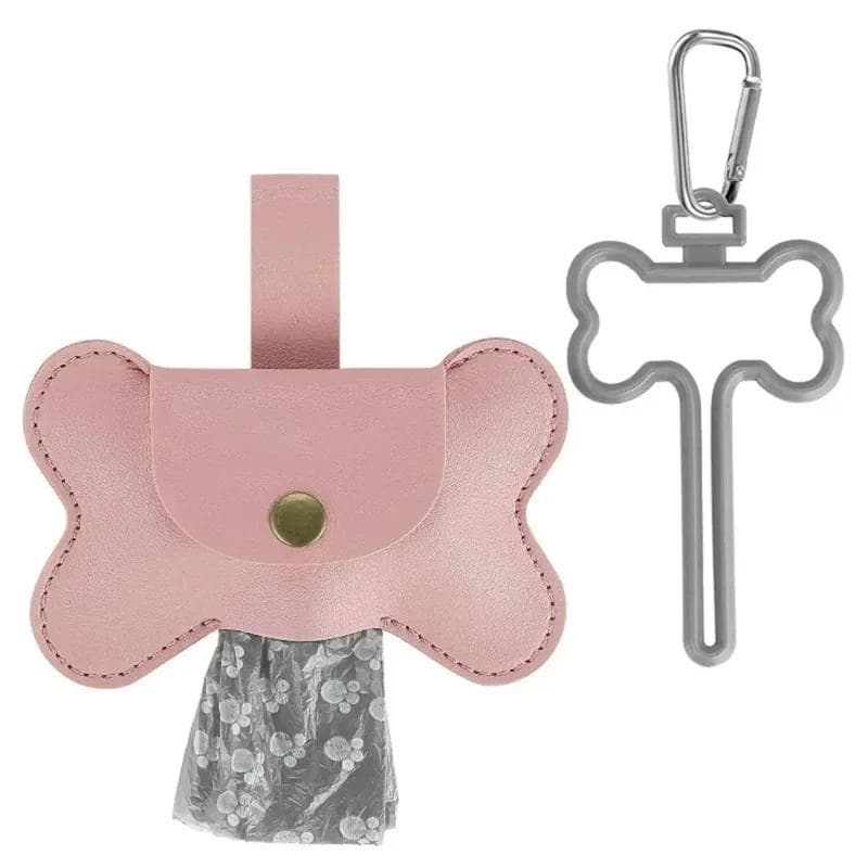 Dog Poop Pickup Bag Dispenser with Leash Clip Pet Waste Bag Dispenser for Dog Pooper Pet Outdoor PoopBag Leathers Holder pink