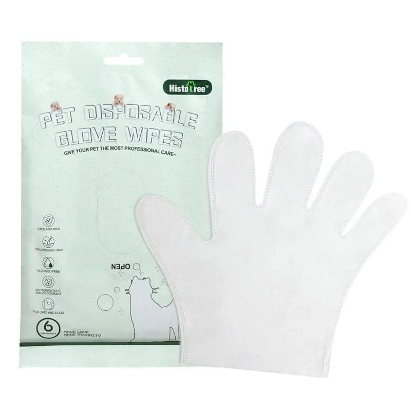 6PCS Cat Dog Disposable Glove Towels Pet Wash Free Glove No Rinse Washing Gloves Towels Deodorizing Dry Cleaning Wet Towels green