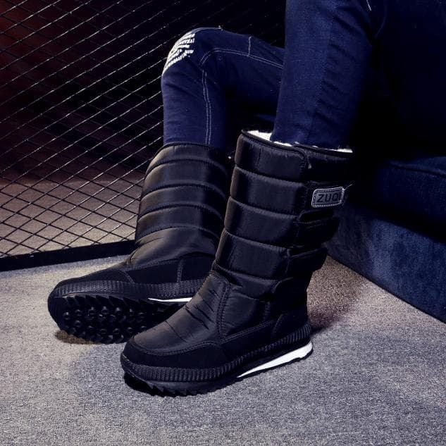 Men's Snow Boots Platform Mid-Calf Lined Waterproof Snow Boots Warm 39 black
