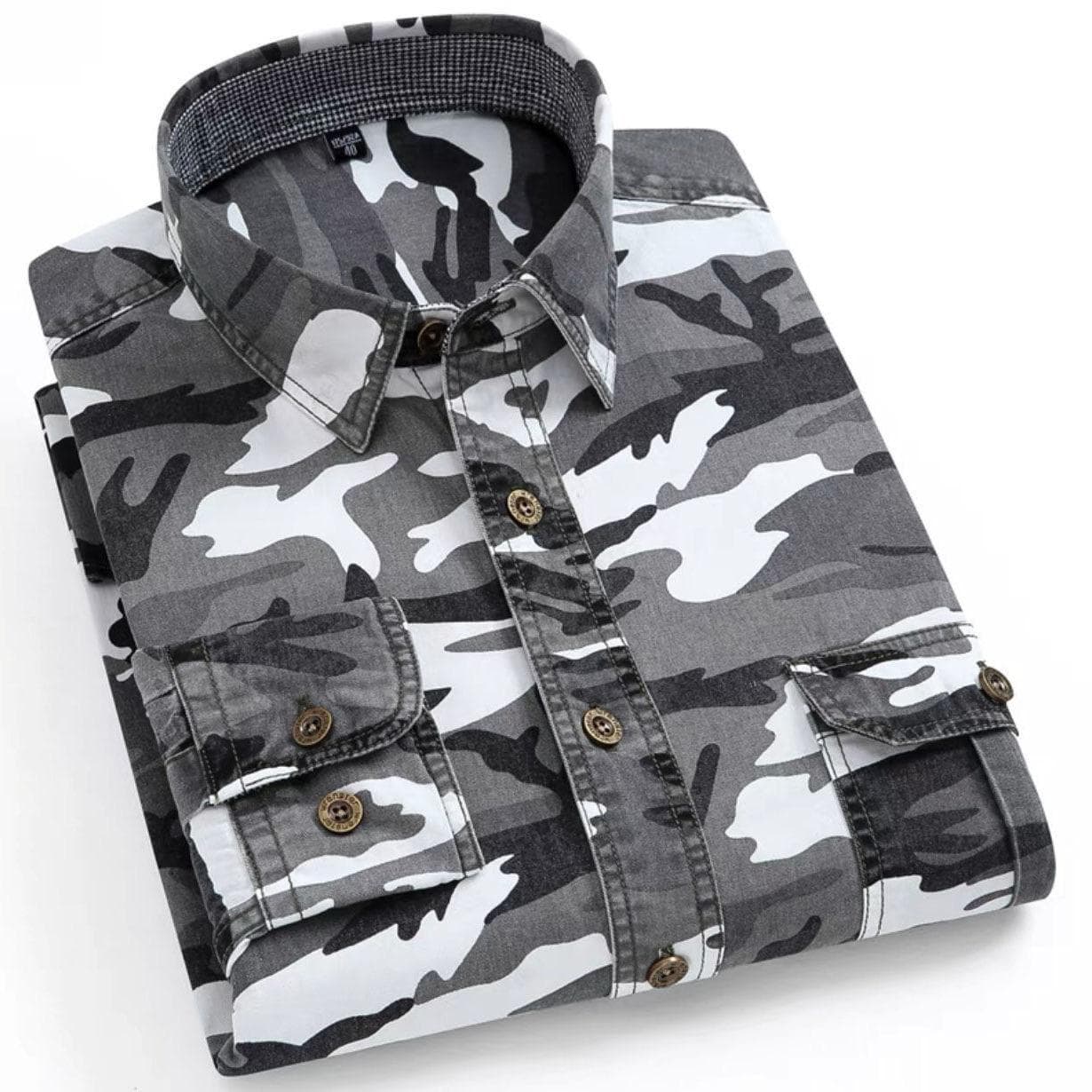 Men's Cotton Camouflage Cargo Shirts High Quality Outdoor Hiking Sports Long Sleeve Casual Shirts Men 40 grey/camouflage