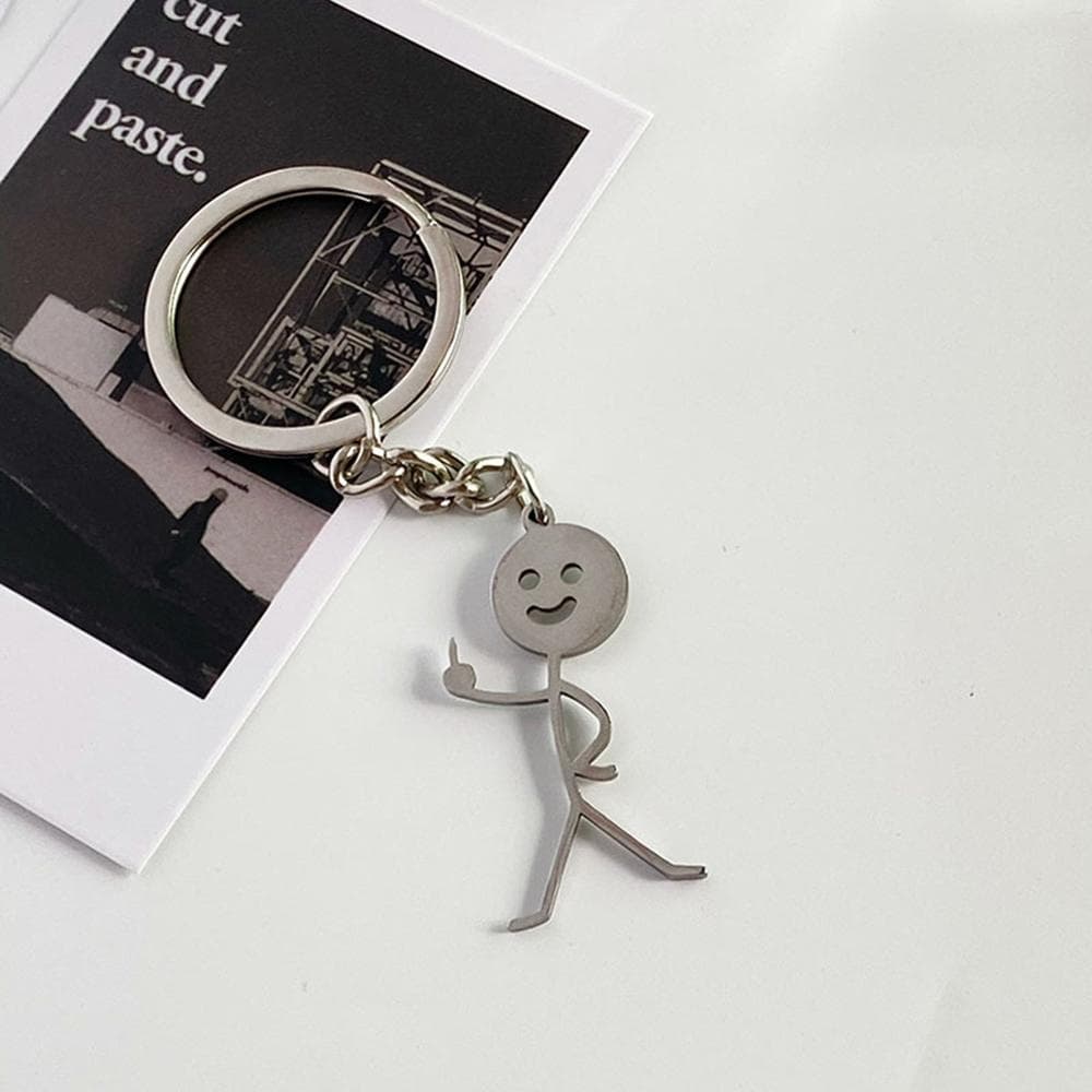 Funny Matchstick Men Keychain Finger Heart to Heart Car Bag Pendant Key Ring Jewelry Couple Friend Gifts Wholesale