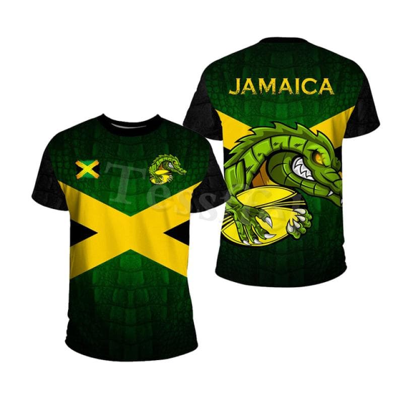 Tessffel Jamaica Lion Emblem Summer Fashion 3D Print Tops Tee Tshirt Men Women Short Sleeve T shirt Streetwear Style-4 M