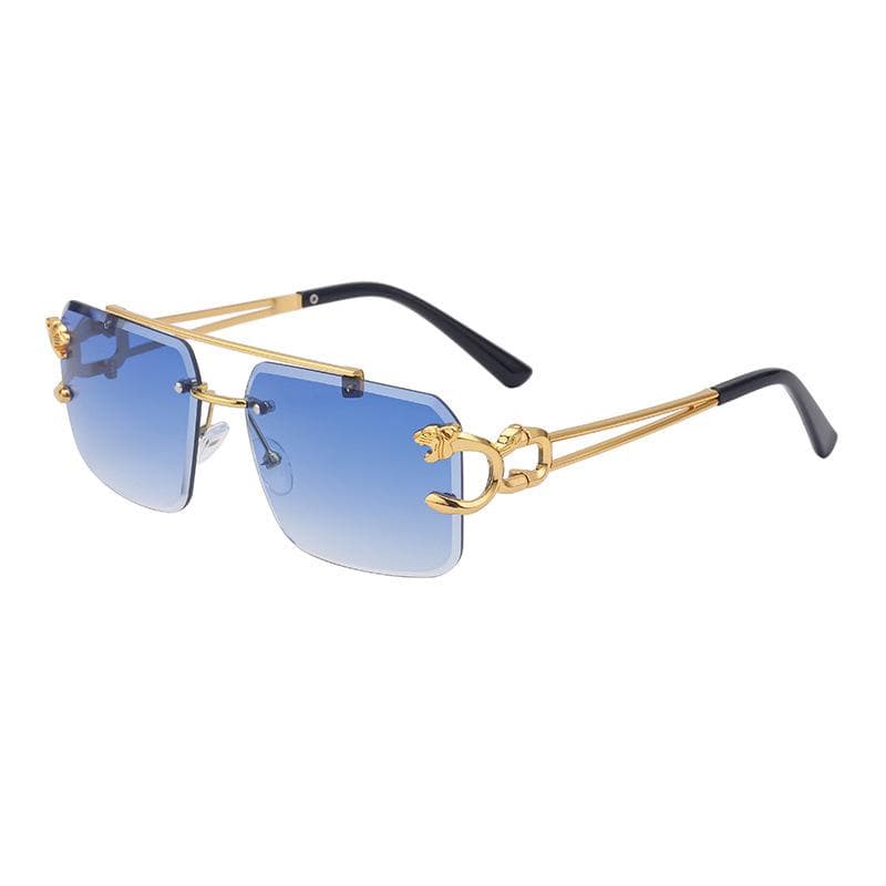 Fashion Leopard Double Bridges Rimless Sunglasses UV400 Gradient Ocean Film Shades Stylish Sunwear