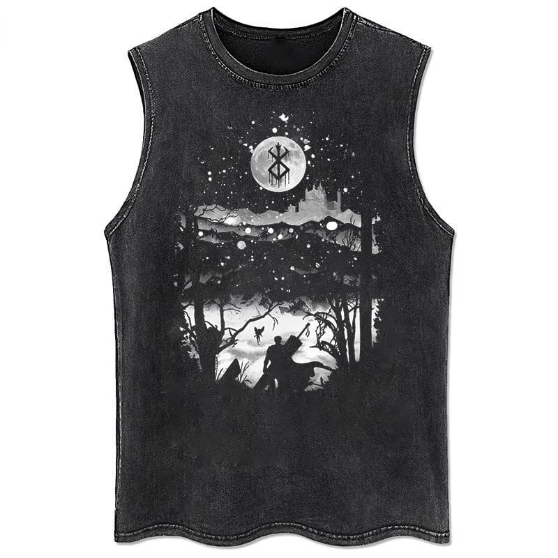 Anime Printed Washed Vest Retro Sports Fitness Casual Short-Sleeved Loose Large Size Summer L