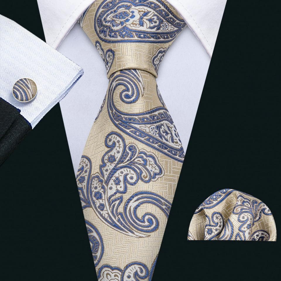 Barry.Wang Mens Silk Tie 2021 New Necktie Hanky Cufflinks Set for Business Wedding Casual N-1725