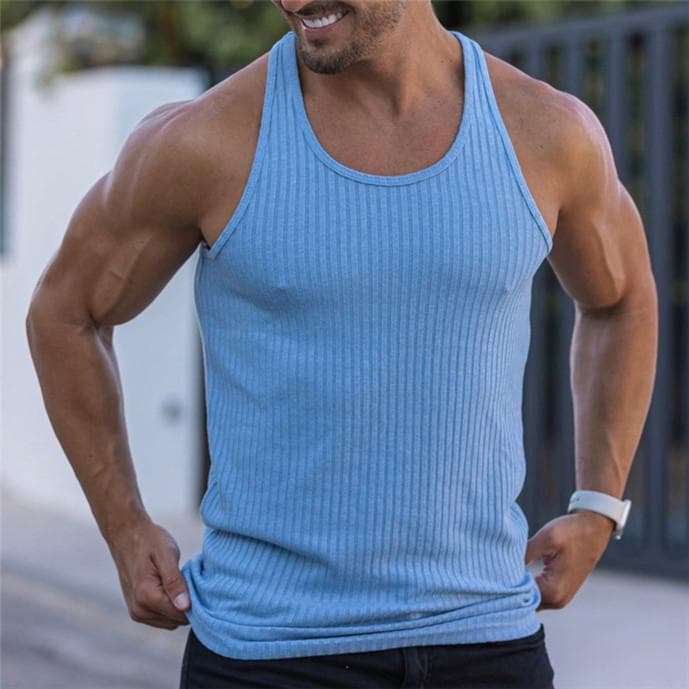 Summer Men Vest Gym Top Sleeveless Shirt Fitness Sports Vest XXXXXL light blue
