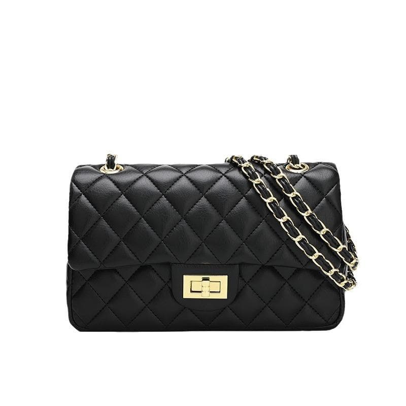 Small Fragrance Style Diamond Chain Bag High-end Women's Bag Versatile Leather One-shoulder Crossbody Bag black