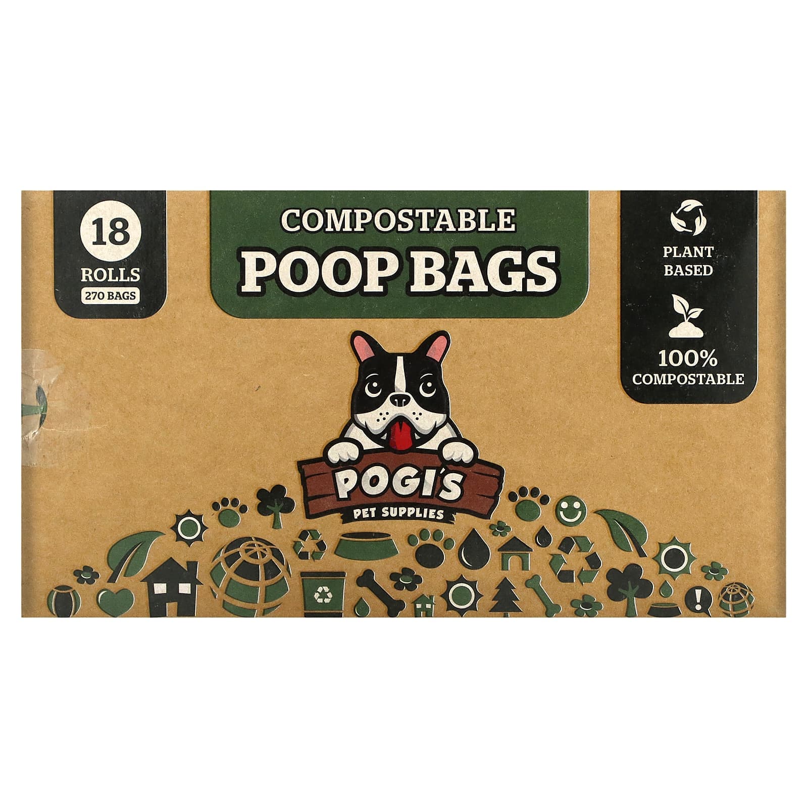 Pogi's Pet Supplies, Compostable Litter Bags, 18 Rolls, 270 Bags
