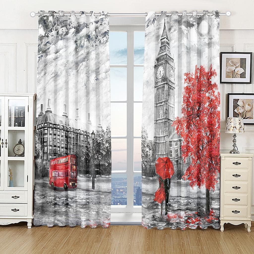 Pariss Landmarks Eiffel Tower Couple Curtains For Living Room Bedroom Kitchen Curtains Window Treatments 132W164H(CM)52x65in&Grommet Top