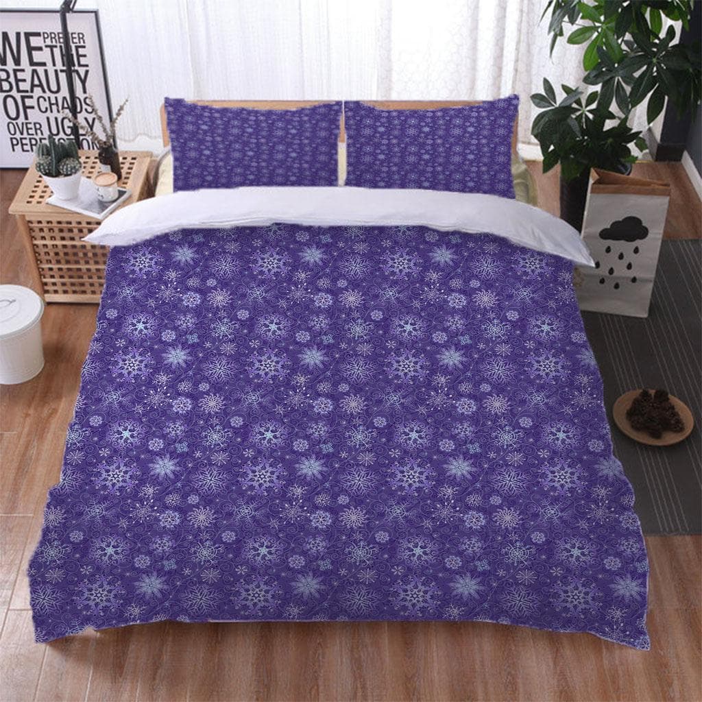 Queen Bedding Set 3D Snowflake Print High-Grade Microfiber Comforter Bed Set 3 Pieces Quilt Cover King Size Duvet Cover Set W90xL190cm