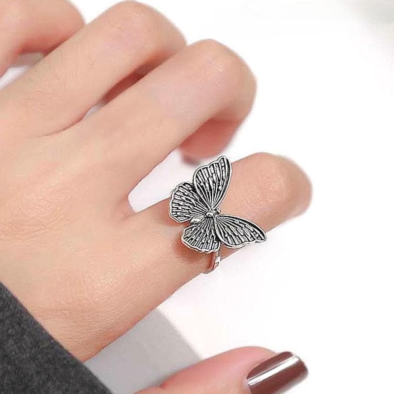 1PC Fashion Retro Butterfly Opening Finger Ring Women's Engagement Anniversary Party Silver Ring Jewelry
