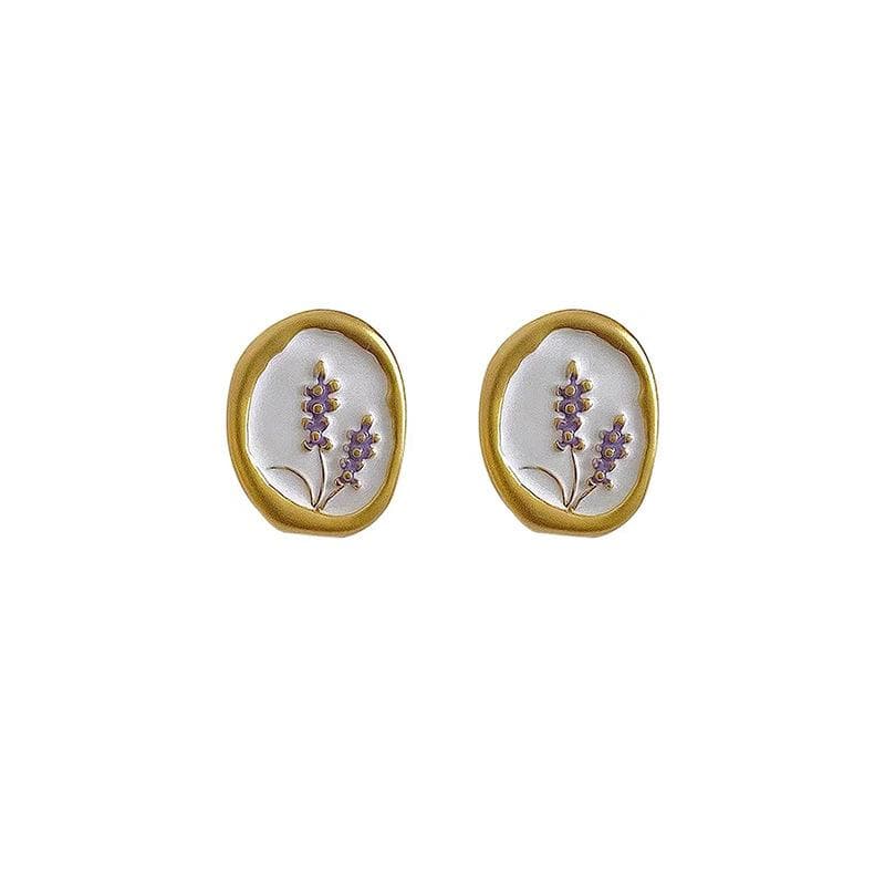 Elegant French Vintage Enamel Dripping Oil Irregular Lavender Ear Studs Earrings For Women Trendy Flowers Earring white
