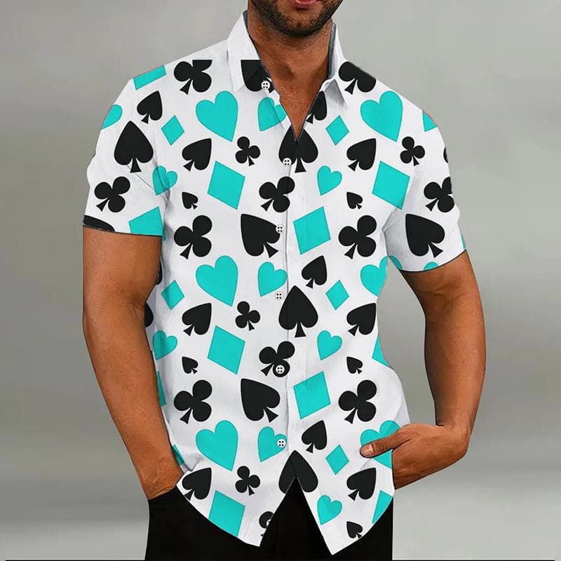 Fashion Men's Shirt Playing Cards 8 Colors Hearts Spades 3D Printing Lapel Short Sleeve Outdoor Street Casual Men's Clothes L