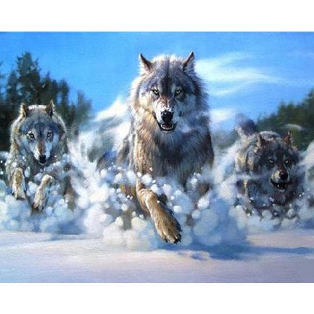 DIY 5D Diamond Painting Wolf Animal Mosaic Kit Cross Stitch Diamond Embroidery Full Drill Round 20X30CM gold
