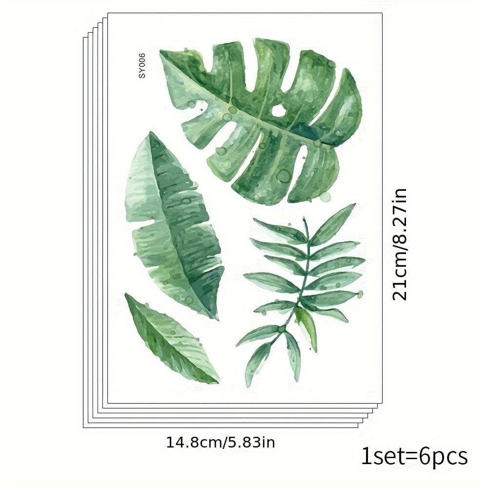 6 Sheets/set Green Leaf Stickers, Removable Waterproof Vinyl Decals, Suitable for Home Room Wall Decoration Wallpaper
