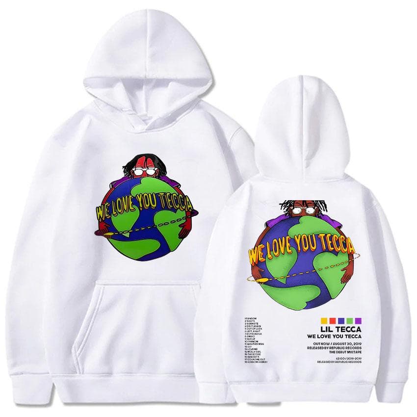 Lil Tecca Hoodie for Autumn/Winter Hip Hop Comfortable Sweatshirts Pop Retro Fleece Clothing Gothic Soft Pullovers S white