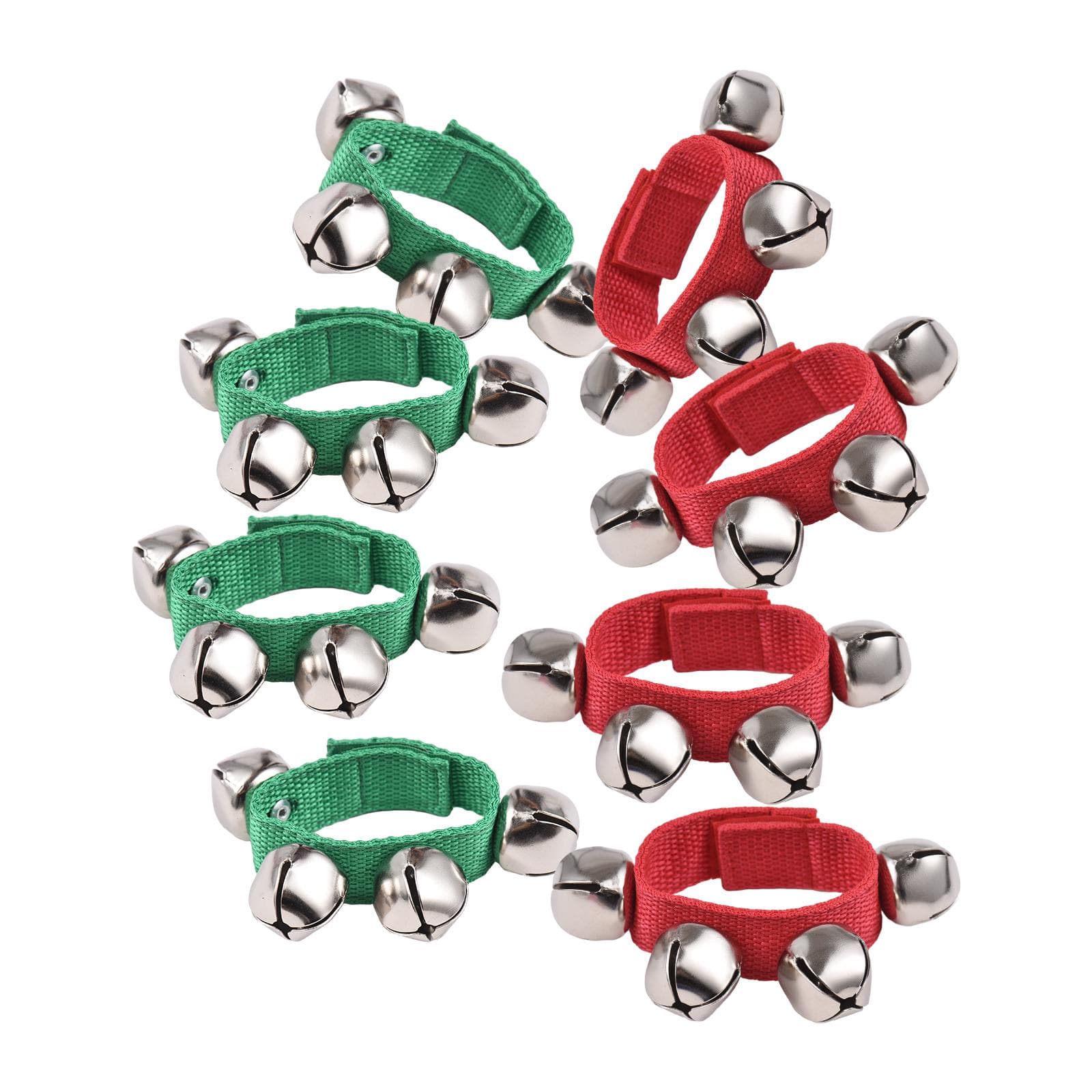 8pcs Jingle Bells Wrist Bells Musical Instrument Christmas Wrist Bell Percussion Music Rhythm for 8pcs green/red