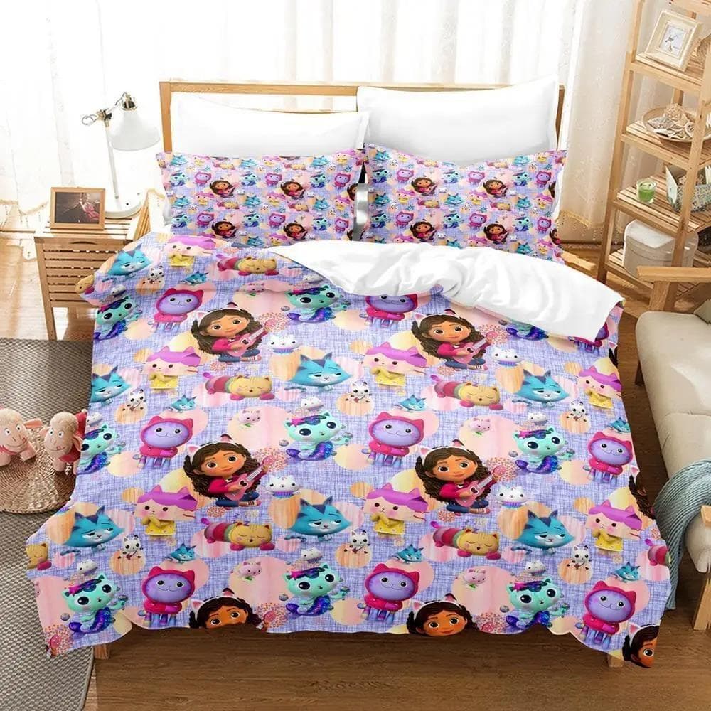 Gabbys Dollhouse Bedding Set Single Twin Full Queen King Size Bed Set Adult Kid Bedroom Duvet cover Sets 3D Anime Bed Sheet Set US King 264x228cm
