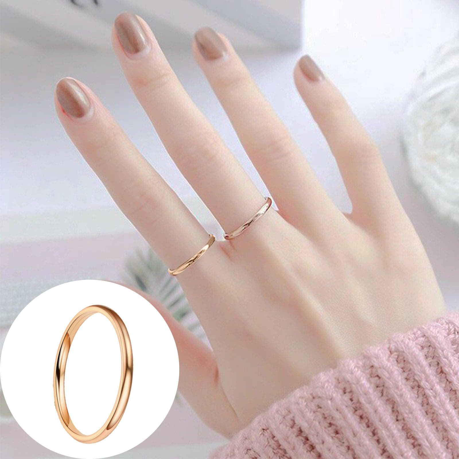 (Ssejrn)Wedding Band In Titanium Plated Ring Wedding Ring Engagement Ring 7 rose gold