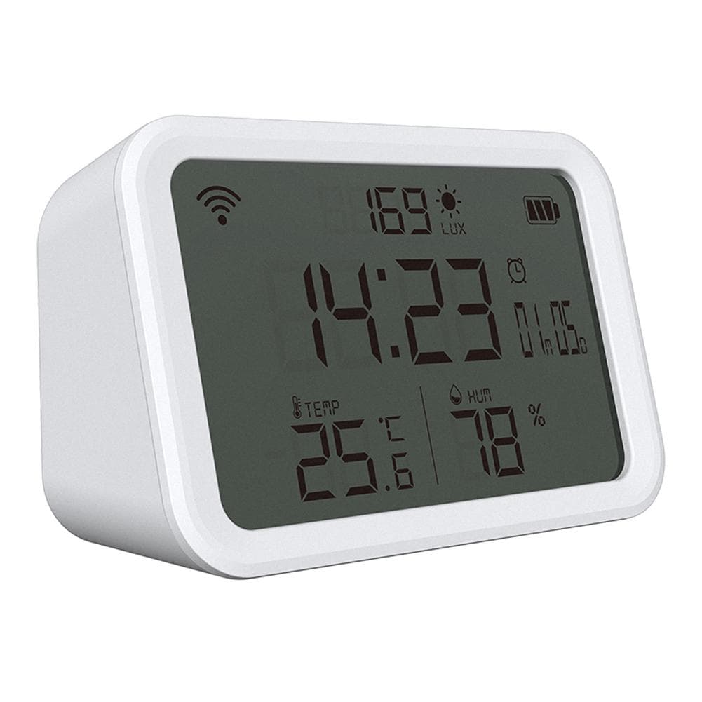 Tuya WiFi Temperature Humidity Light Detection Alarm Clock 4 In 1 Intelligent Sensors Home white