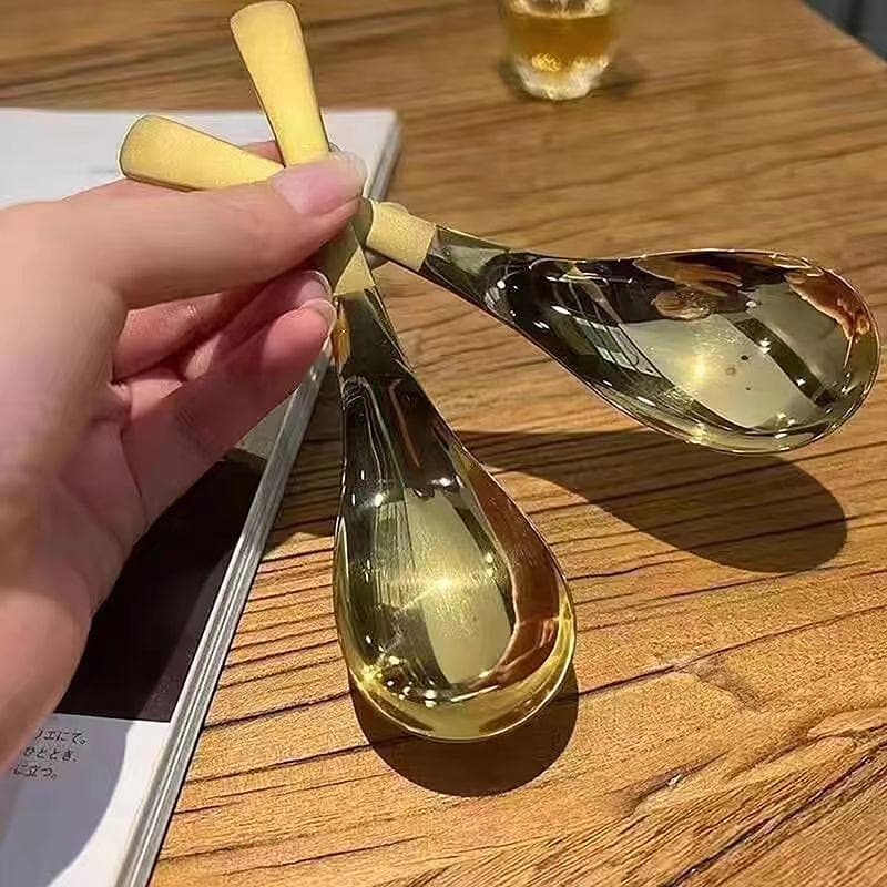 Stainless Steel Spoon Korean Long Handle Tableware Thicken Stirring Ice Spoon Meal Spoon Household Dinner Spoon Dessert Fork gold
