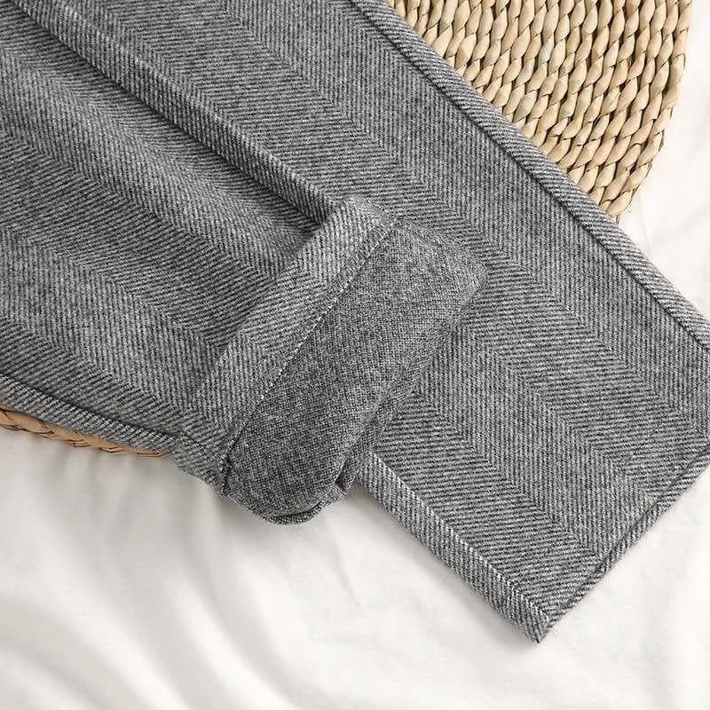 Women's Herringbone Wool Trousers: High-Waist, Slim-Fit, Casual and Stylish for Spring & Autumn 2XL (132-145 jin)