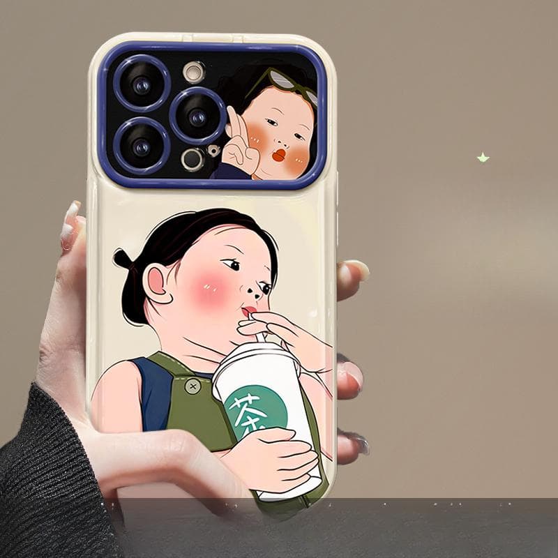 Applicable To Apple 15promax Mobile Phone Case IPhone 13/14 Milk Tea Girl Lanyard 11/12 Flip Mirror Xs iPhone 6s Plus