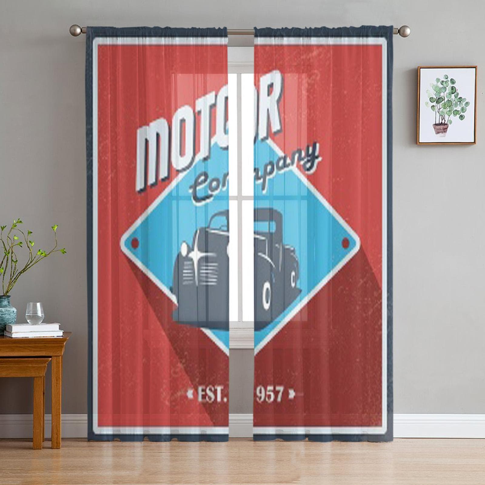 Vintage Garage Sheer Curtains for Living Room Transparent Tulle Window Treatments Bedroom Kitchen Home Decor Veil Drapes 135W x 114H(cm)