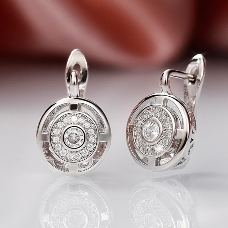 Exquisite Round Glass Charming Women Clip Earrings Anniversary Gift Wedding Jewelry silver