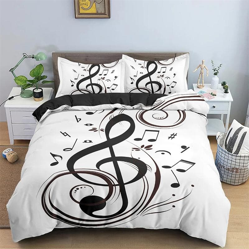 Music Note Duvet Cover Musical Notation Dream Theme Blue Black Cover for Teen Boys Kid Girls Gift Bedding Set Duvet Cover Decor 180x210cm 3pcs