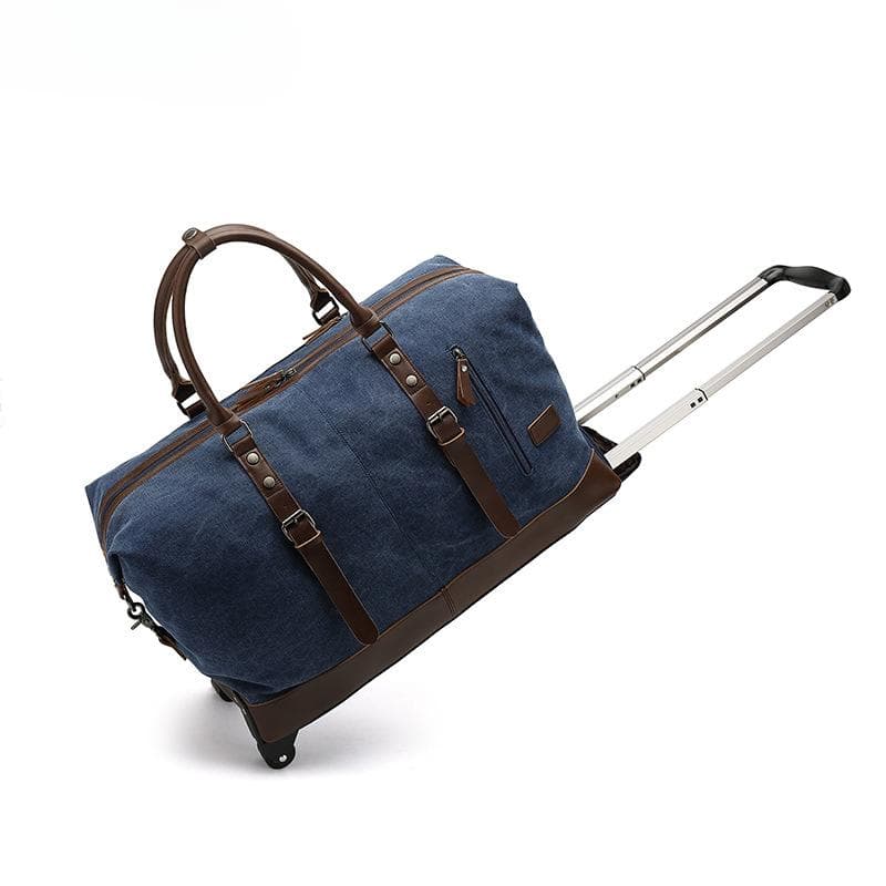 Pull Rod Travel Bag Men's Roof Duffel Bag Yoga Gym Bag Long and Short Travel Moving Canvas blue