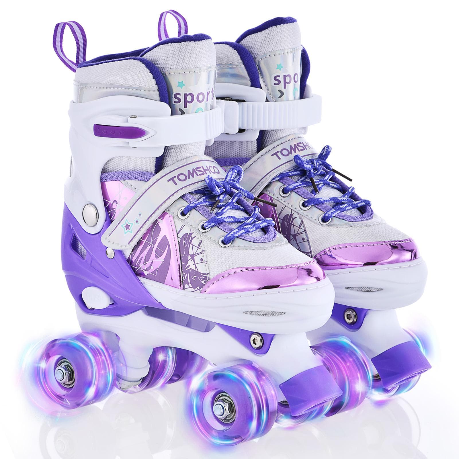 Roller Skates for Kids 4 Size for Children of Different Ages Adjustable Light Up LED Luminous XC pink