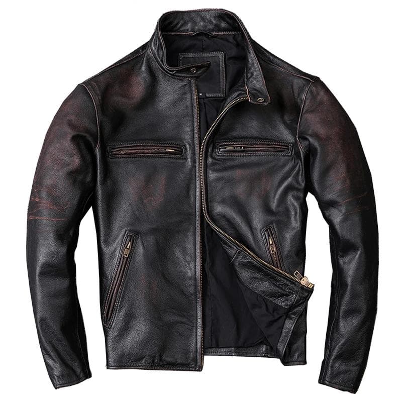 Men Leather Jacket Vintage Black 100 %Natural Genuine Cowhide Coats Men 'S Leather Coat Male Clothes Autumn M210 L brown
