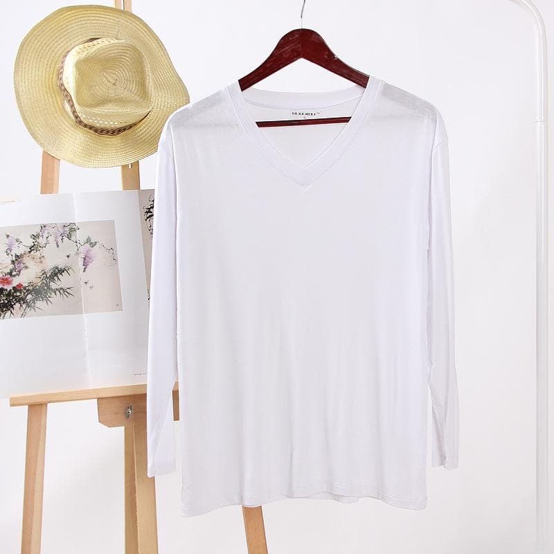 New Spring and Summer Men's T-shirt Modal Solid Color V-neck Long-sleeved Bottoming Shirt Pajamas Simple Home Service Sleep Tops 4XL
