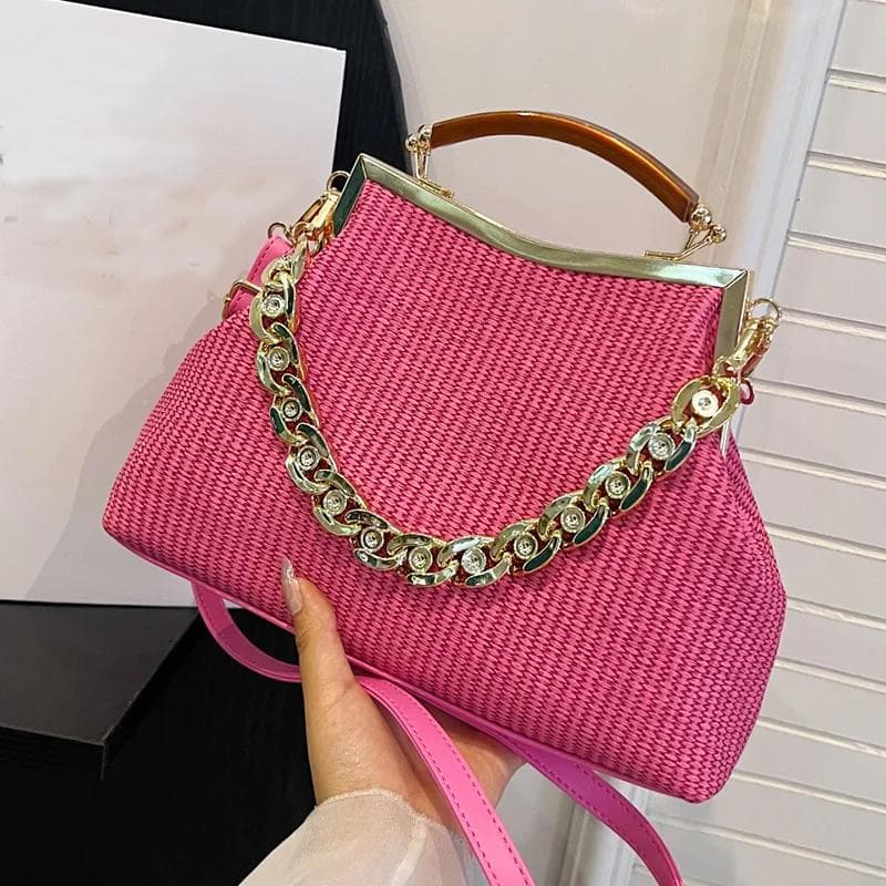 Designer Shell Clip Weave Wallet Bags ChainShoulder Bag Luxury Evening Clutch Party Hot Pink Handbag And Purse Chic Hobo Bags hot pink