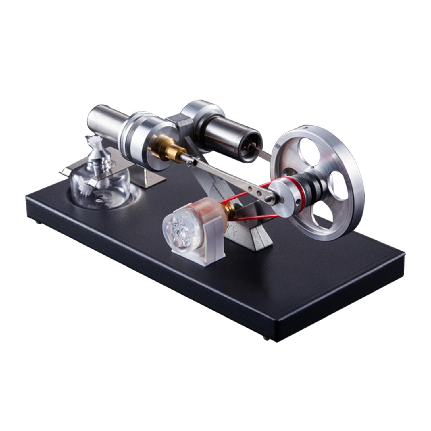 Hot Air Stirling Engine Motor Model DIY Kit with 4pcs Led Lights Electricity Generator Physics Educational Toy Teaching Aids for Teacher Student Adult black