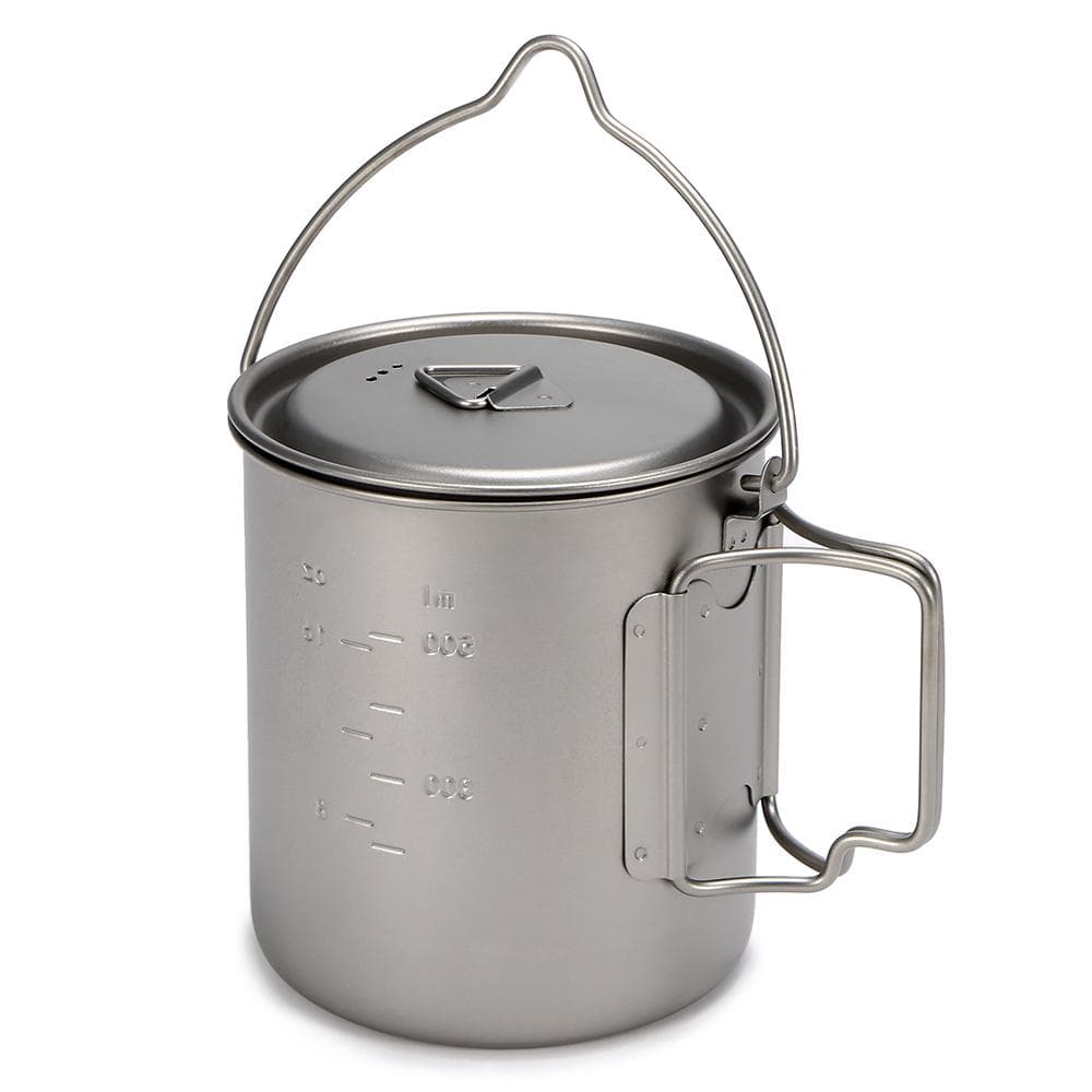 Ultralight Titanium Cup Outdoor Portable Mug Camping Picnic Water Cup with Foldable Handle 750ml