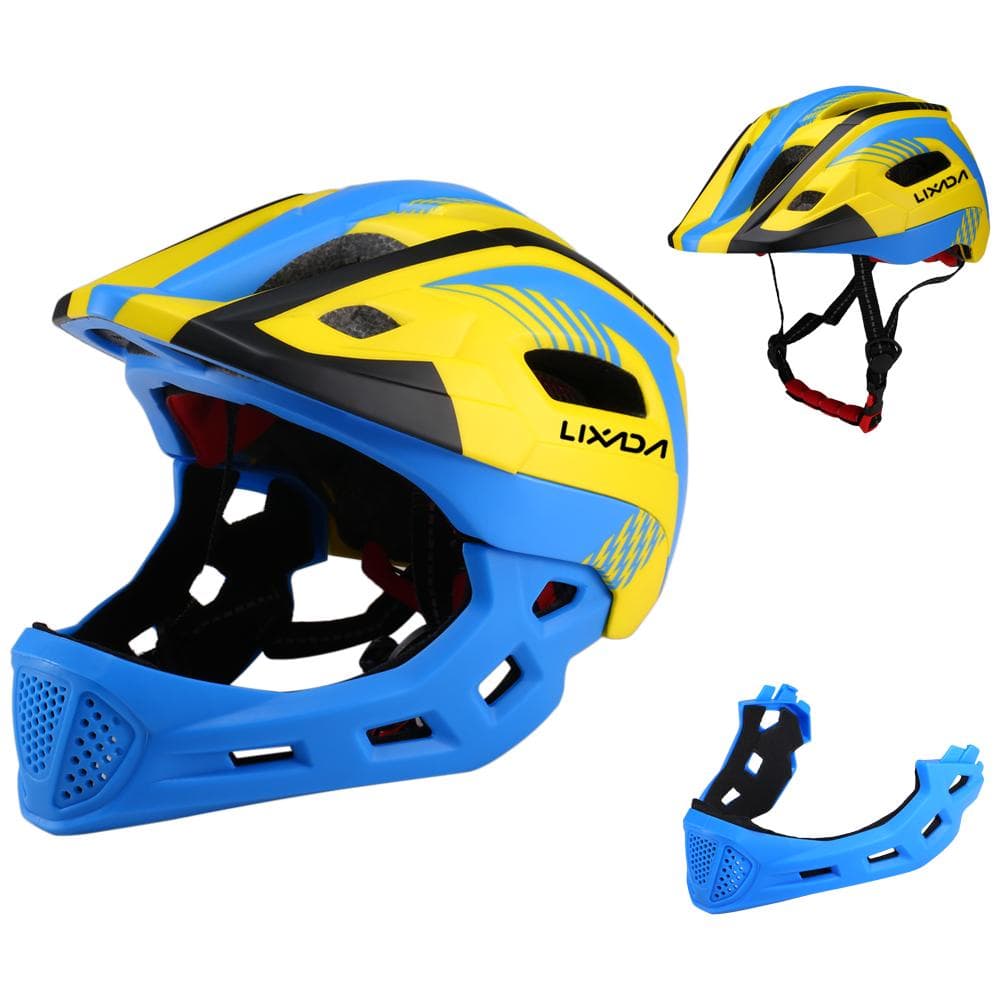 Lixada Kids Detachable Full Face Bike Helmet Breathable Ultralight Cycling Sports Safety Helmet for Blue&Yellow&Black