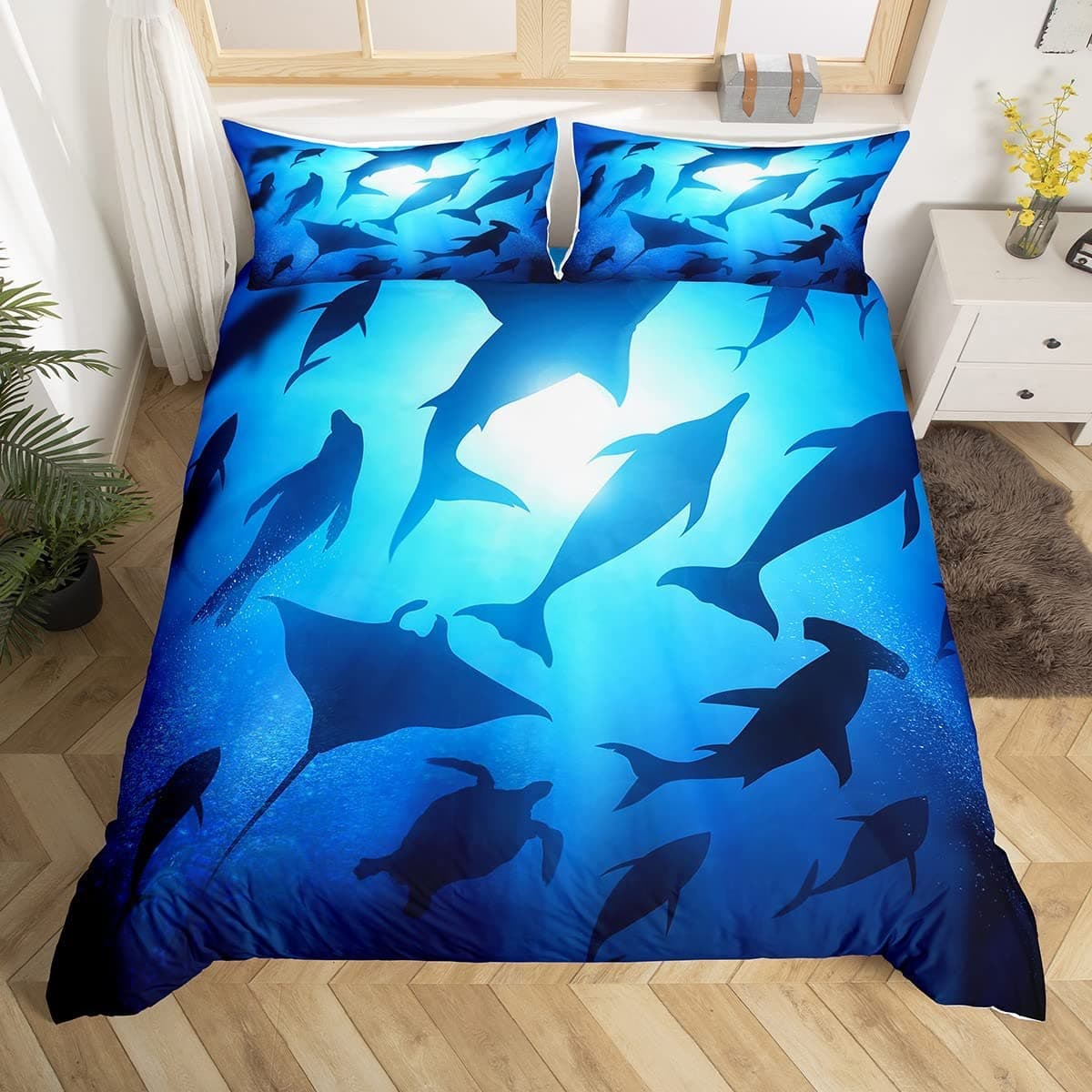 Dolphin Duvet Cover Set Cute Kawaii Wild Animals King Queen Full Size Polyester Bedding Set for Boys Girls Comforter Cover EU single(135x200cm)