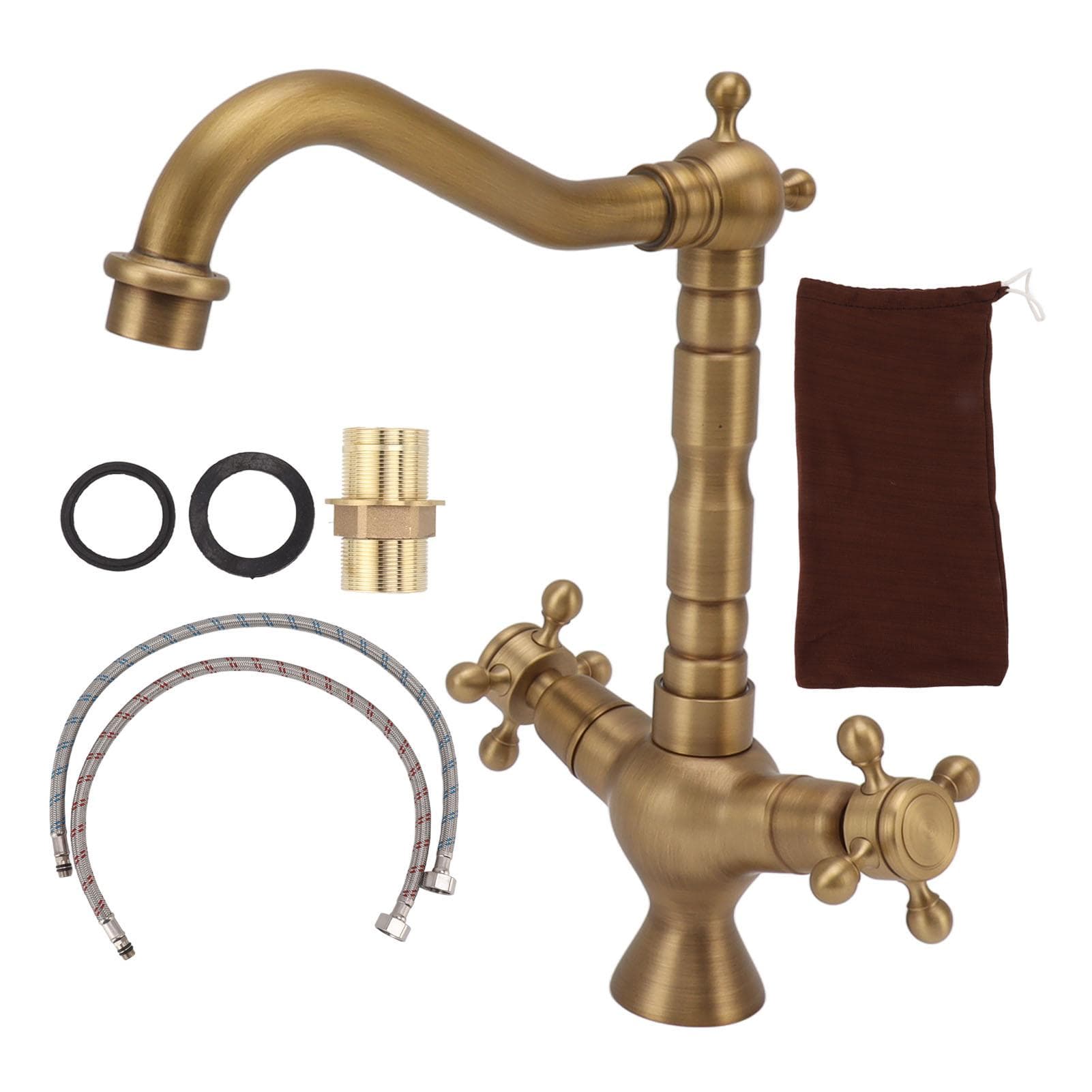 Retro Basin Faucet European Style with Double Handle Copper Hot and Cold Mixer Tap for Bathroom