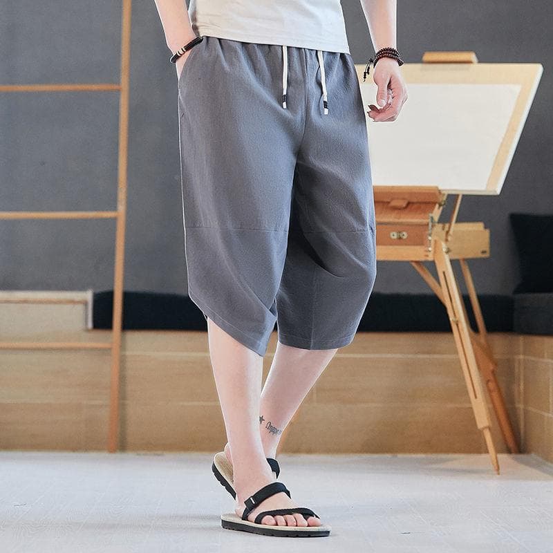 Summer Cotton Cropped Pants Men's Youth Loose Casual Harem Shorts XL grey