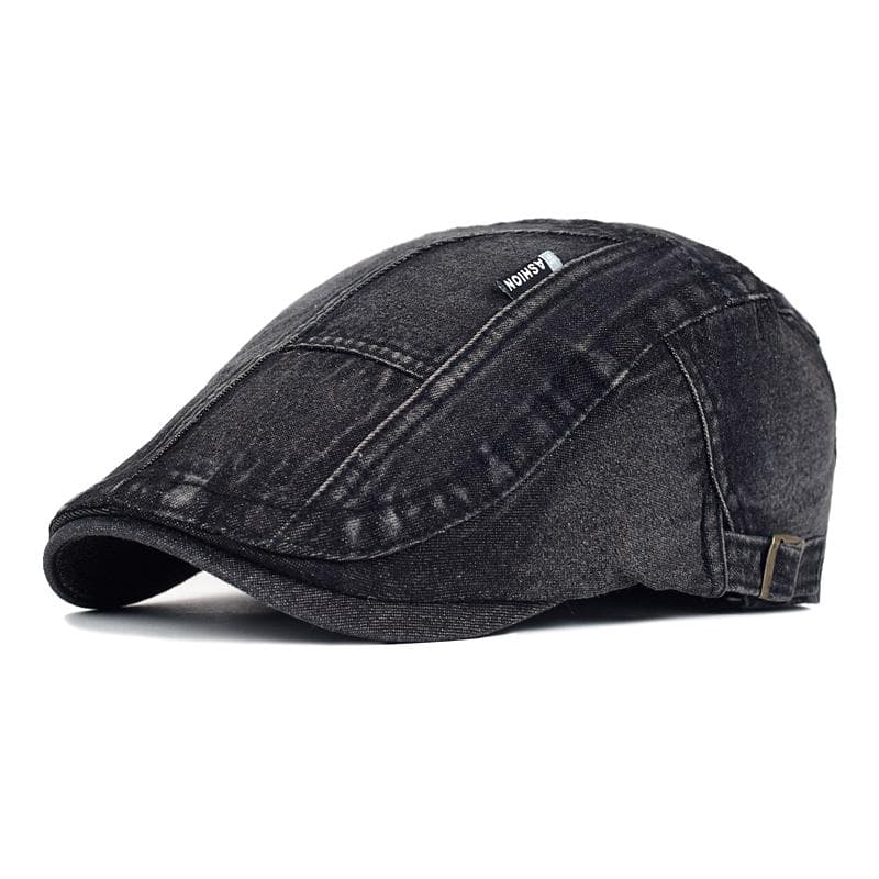 Big Size Denim Beret Hat Washed Distressed Peaked Cap Adjustable Cotton Newsboy Cap Vintage Ivy Gatsby Cabbie Hats Flat Cap 59-62 cm black