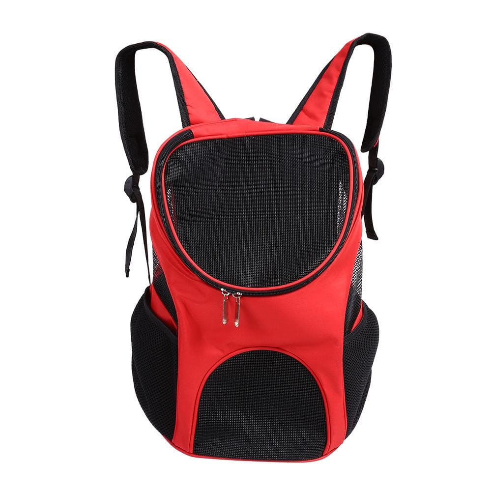 Outdoor Cat Dog Pet Backpack Travel Carrier Ventilated Mesh Double Shoulder Bag(Red) white