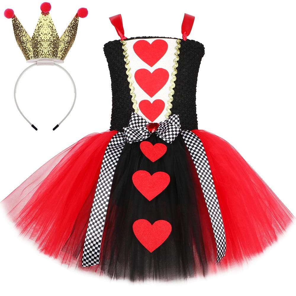Red Queen of Hearts Costume for Girls Fancy Tutu Dress Kids Halloween Birthday Party Tulle Princess Dresses L (5-6 Years) red