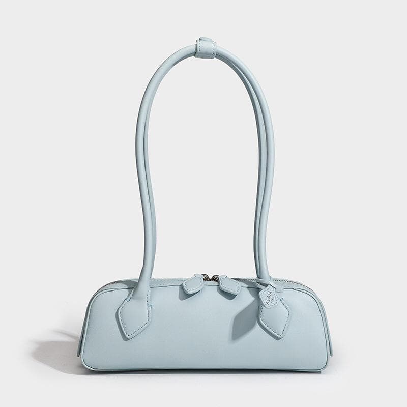 2024 Genuine Leather French Sausage Baguette Shoulder Handbag gray-blue
