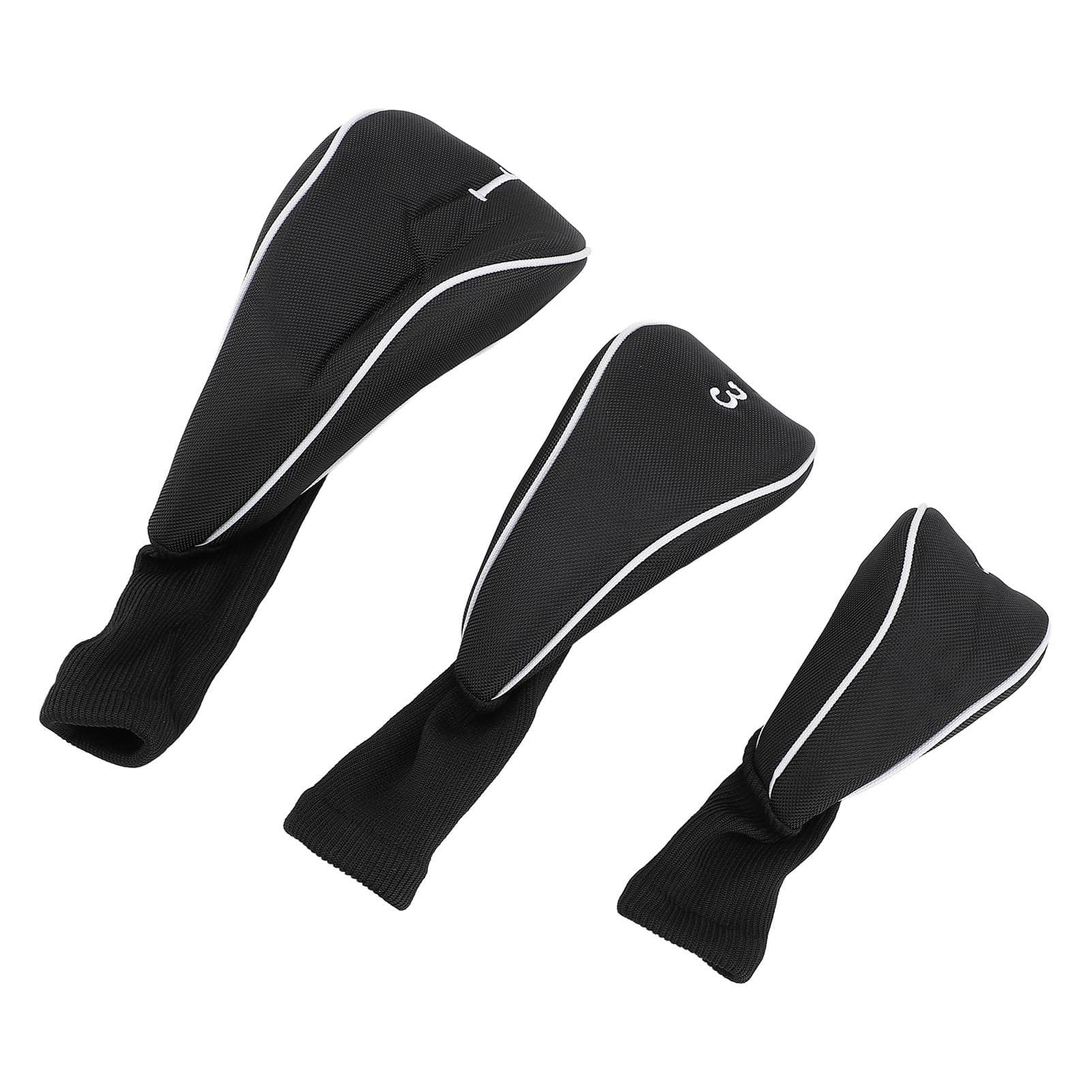 3PCS Club Head Covers for Driver Fairway Woods Club Universal Elastic Long Neck Headcovers Set black